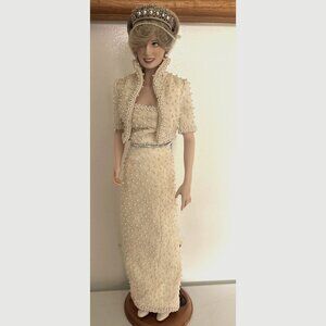 Princess Diana Porcelain Doll In Pearl Embellished Evening Gown W/ Tiara & Stand